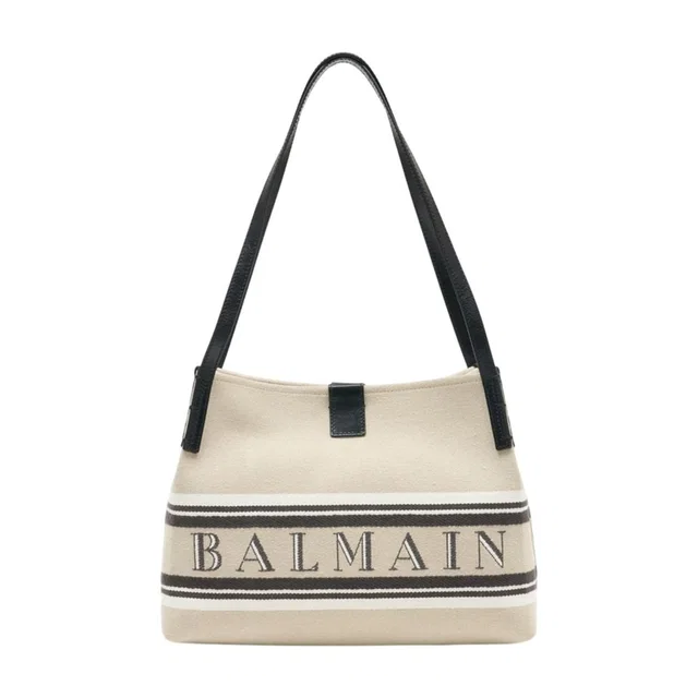 Balmain Canvas Striped Shoulder Bag — Beige in Beige Canvas from HEWI