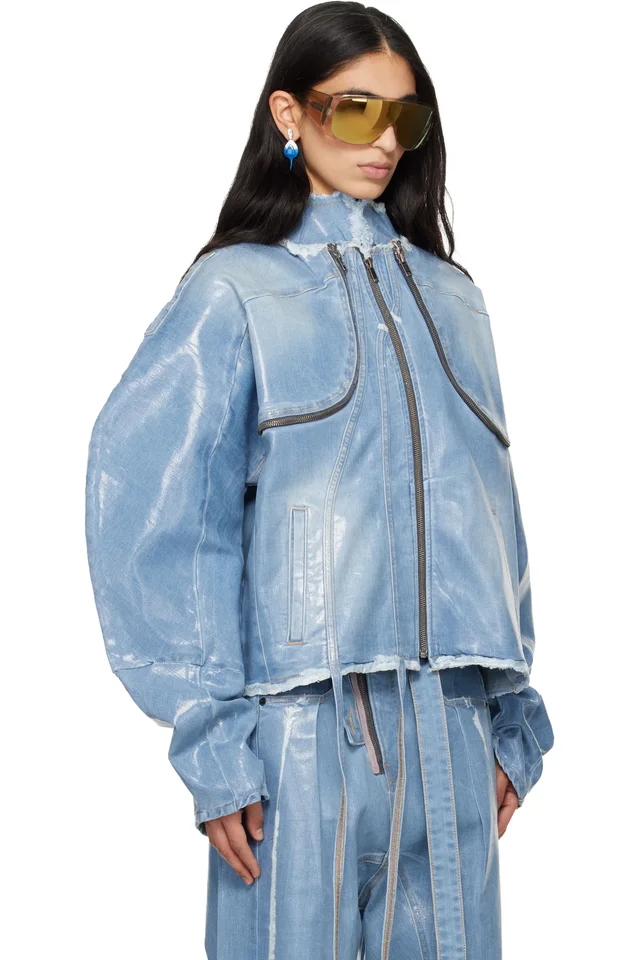 Ottolinger Blue Glazed Denim Zip Jacket, photo 2 of 4 from SSENSE
