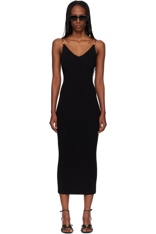 Versace Black Viscose Knit Midi Dress, image 1 of 1 from SSENSE