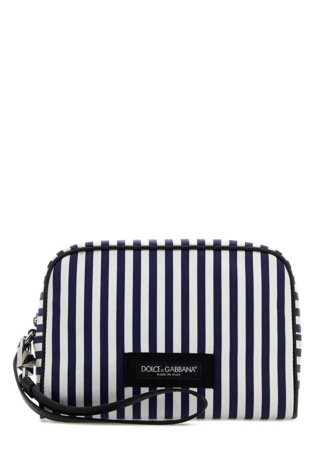 Dolce & Gabbana Striped Cotton Poplin Clutch — Navy in Navy from HEWI