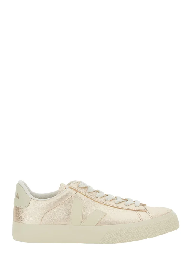 VEJA Sneaker 'Campo' with Contrast Heel with Lettering Logo and Logo Patch on the Side in Metallic Leather Unisex in 100% Organic Traced leather, photo 2 of 7 from Gaudenzi Boutique