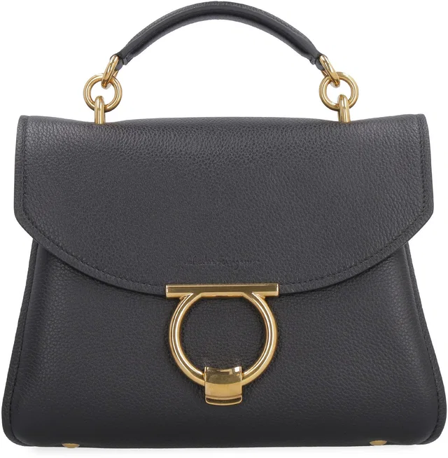 Ferragamo Gancini Top Handle Bag — Black Calfskin in Black Calfskin from HEWI