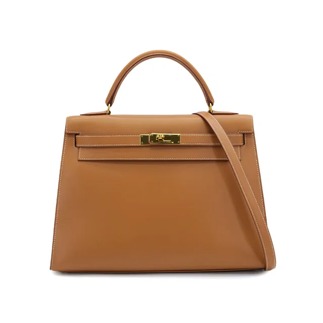 Hermès Kelly 32 Sellier Natural Veau Chamonix Hand Shoulder Bag 1996 Circle Z Gold Hardware in Beige Calfskin from Luxury Promise