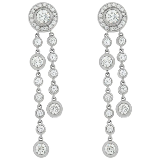 Tiffany & Co. Circlet diamond drop platinum earrings. Round brilliant cut diamonds total approx weight: 2.00… in Platinum from Gray And Sons