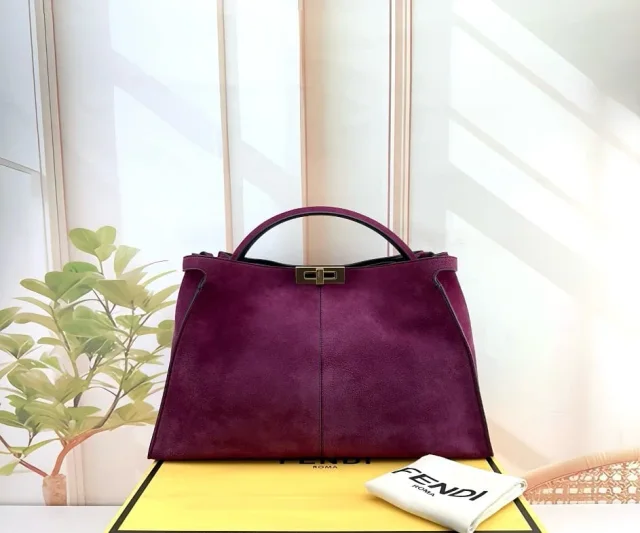 Fendi Leather Medium Peekaboo Icon Bag in Purple Suede from Luxury Promise