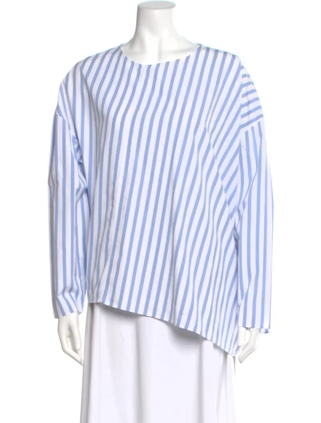 TOTEME Striped Crew Neck Top in blue|white from The RealReal