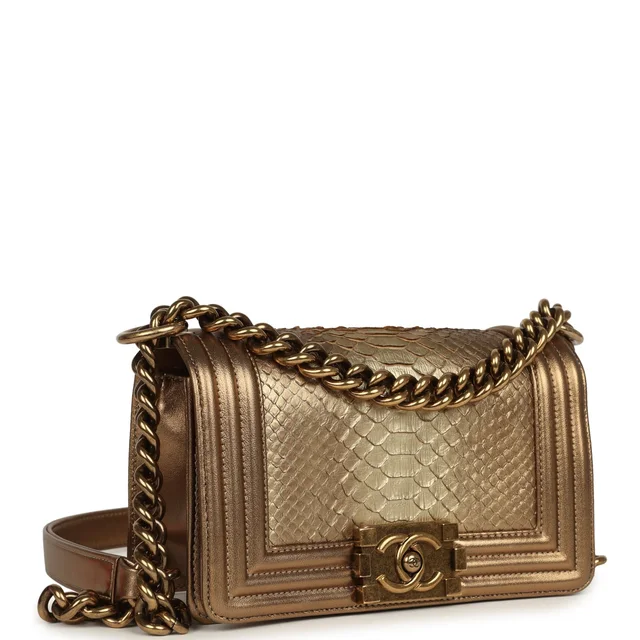 Chanel Small Boy Bag Metallic Gold Python Antique Gold Hardware in Gold Python from Madison Avenue Couture, photo 2 of 2