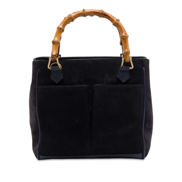 Blue Gucci Suede Bamboo Satchel in Blue Suede from Designer Revival