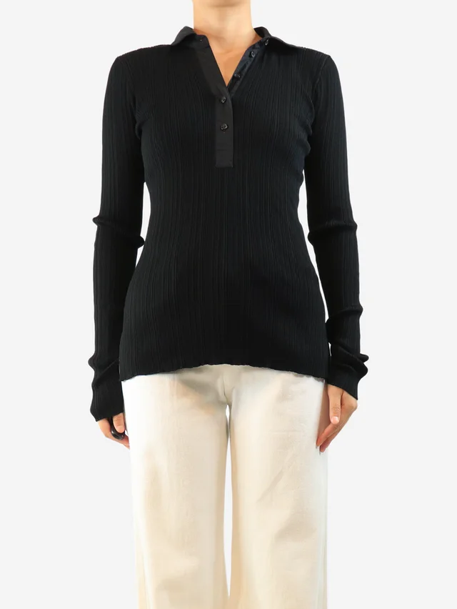 TOTEME Black plisse polo top - size S in Black from Sign of the Times