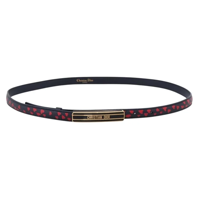 Dior Dark Navy Heart Print Skinny Belt in Navy Leather from Blue Spinach