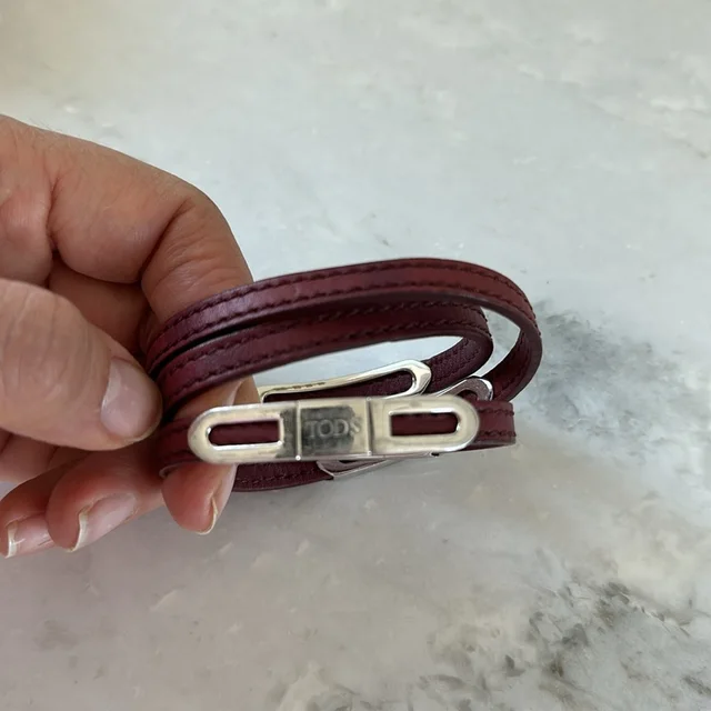 Tod's Burgundy Leather & Sterling Silver Wraparound Bracelet in silver|red|gray Leather from Poshmark, photo 5 of 13