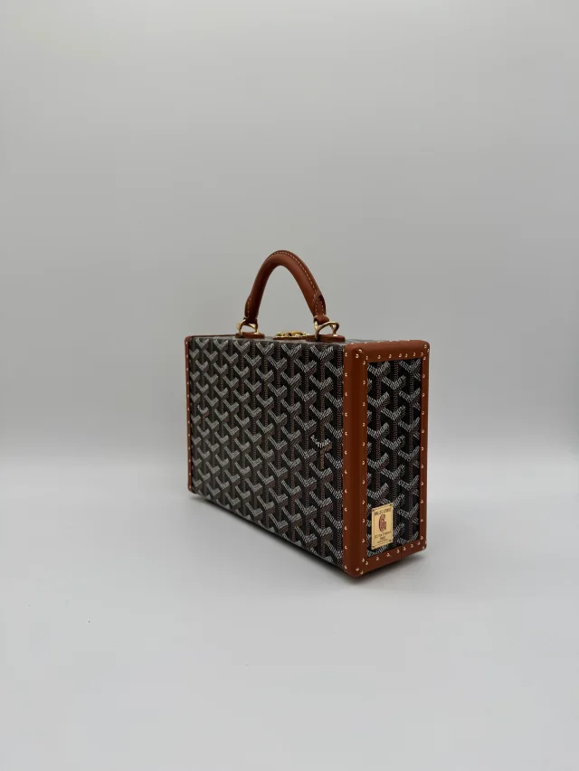 Goyard Grand Hôtel Trunk Bag Black & Tan Gold Hardware in Black from Luxury Promise, photo 9 of 11