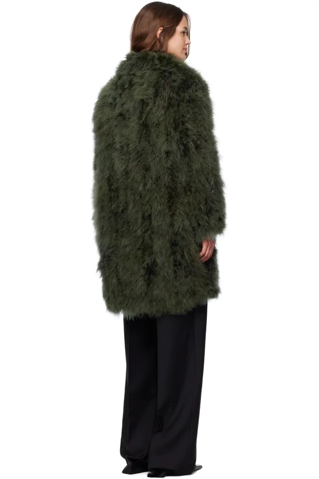 Yves Salomon Green Long Feather Coat, photo 3 of 4 from SSENSE