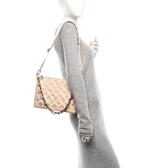 Louis Vuitton Swarovski Crystal Embossed Monogram Coussin PM Nude in Lambskin from FASHIONPHILE, photo 2 of 12