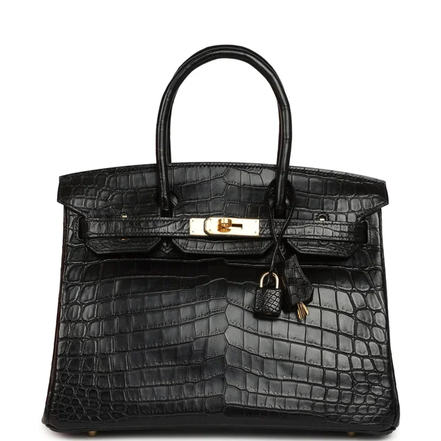 Hermès Birkin 30 Black Matte Niloticus Crocodile Gold Hardware in Black Crocodile from Madison Avenue Couture