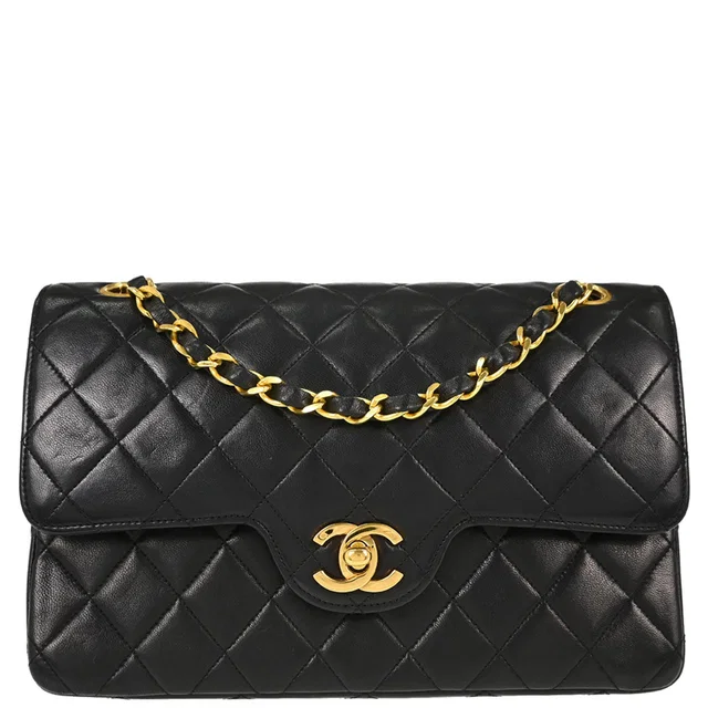 Chanel 1986-1988 Black Lambskin Small Double Flap Shoulder Bag in Black Lambskin from AMORE Vintage Tokyo
