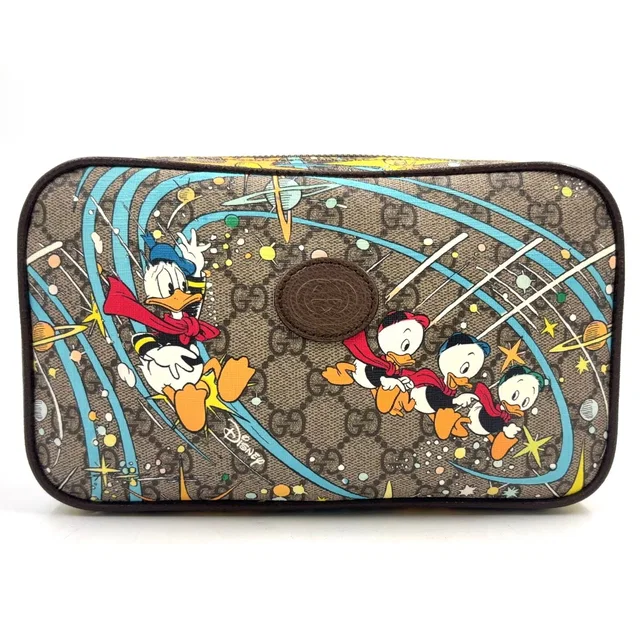 Gucci GG Supreme Disney Donald Duck Waist Bag Leather Brown Multicolor Gold in Brown Leather from The Reluxe
