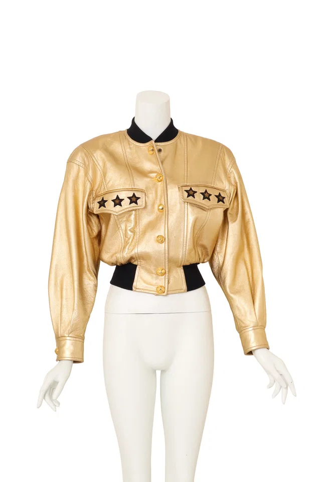 Escada Cropped Leather Star Bomber in Leather from Recess LA