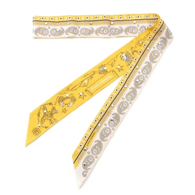 Hermès Twilly Ribbon Courte Sailor Tattoo Bandana Silk Scarf Yellow in Yellow Silk from The Reluxe