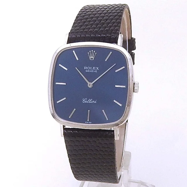 Rolex Cellini Hand Wind Blue Dial Mens Watch 4114 in blue|white|black|gold Leather from Jomashop.com