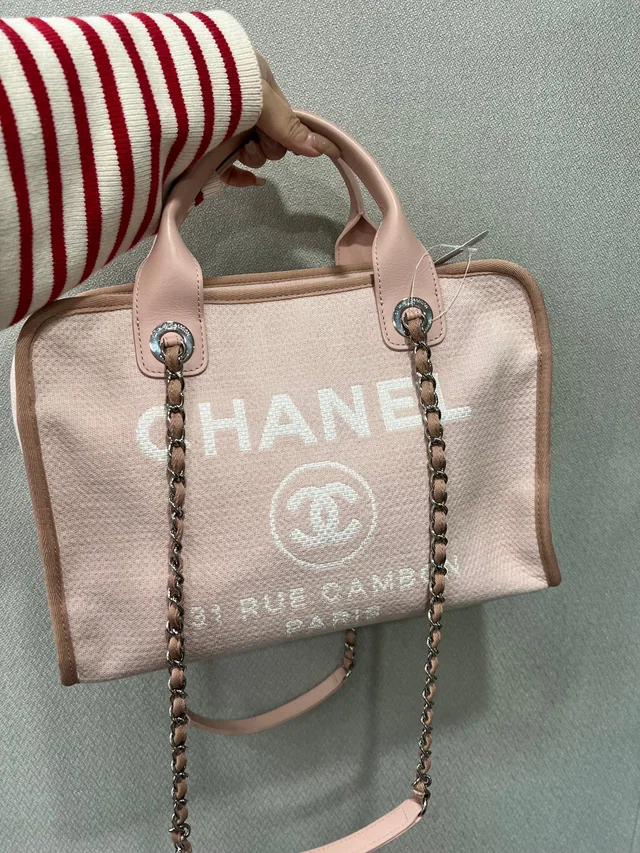 Chanel Deauville 2way Handbag Canvas×Leather Pink in Pink Canvas from Luxury Promise
