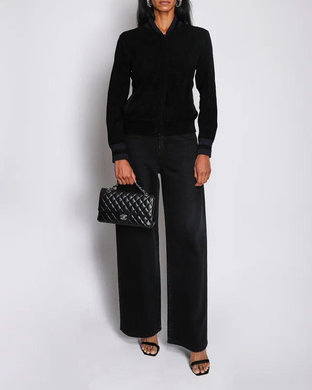 Chanel Navy Reversible Towelling Varsity Jacket with Ribbed Detail Size FR 38 (UK 10) in Navy from Sellier