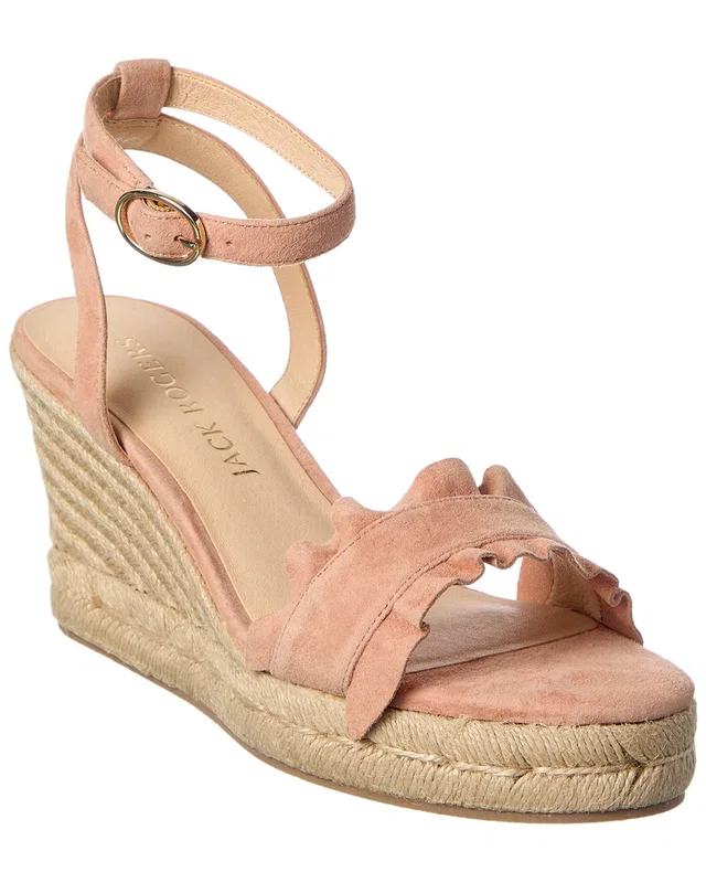 Jack Rogers Rozette Ruffle Wedge Suede Sandal, image 1 of 1 from Rue La La