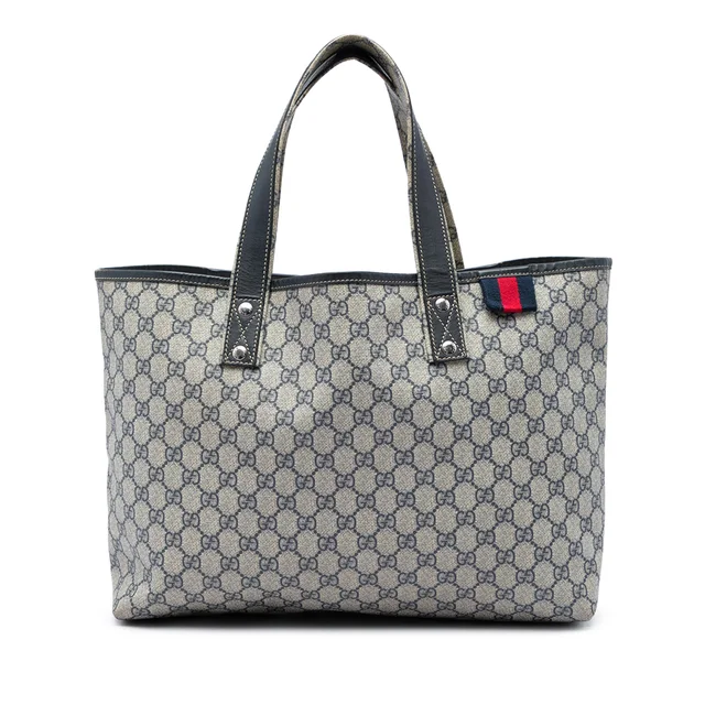 Beige Gucci Medium GG Supreme Web Loop Tote in Beige Coated canvas from Designer Revival
