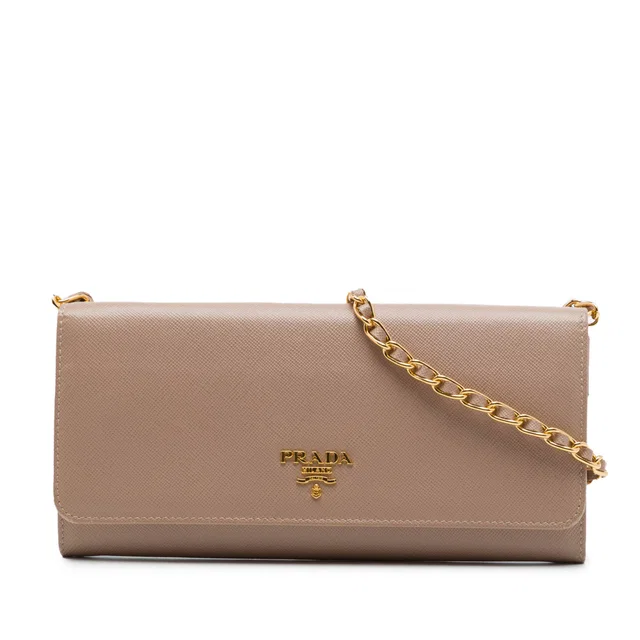 Brown Prada Saffiano Wallet on Chain Crossbody Bag in Brown Saffiano leather from Designer Revival