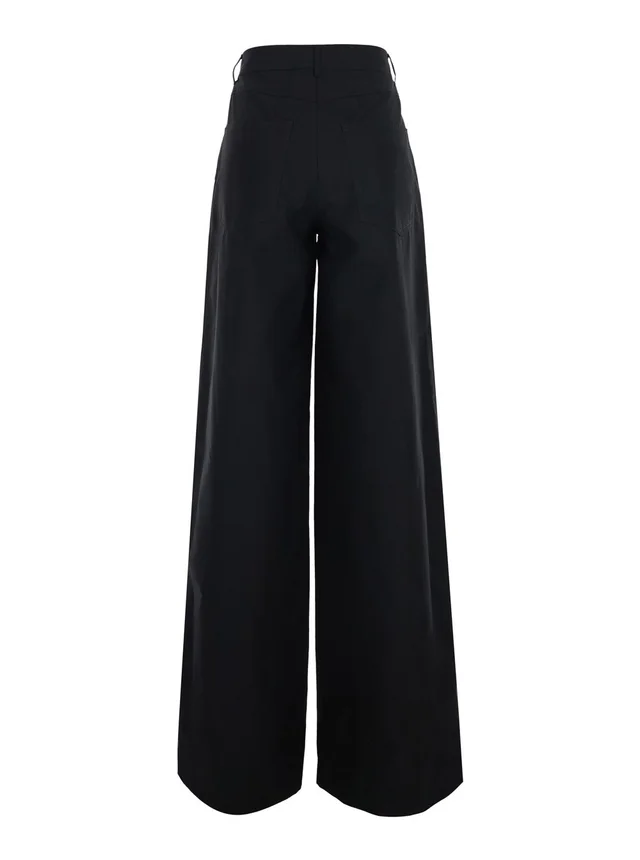 Msgm Black Pants with logo lettering embroidery on the side and wide leg in cotton for women in Black 100% Cotton, photo 4 of 6 from Gaudenzi Boutique