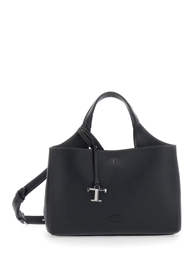 Tod's T-Plate Top Handle Bag — Black Calf Leather in Black Calfskin from HEWI