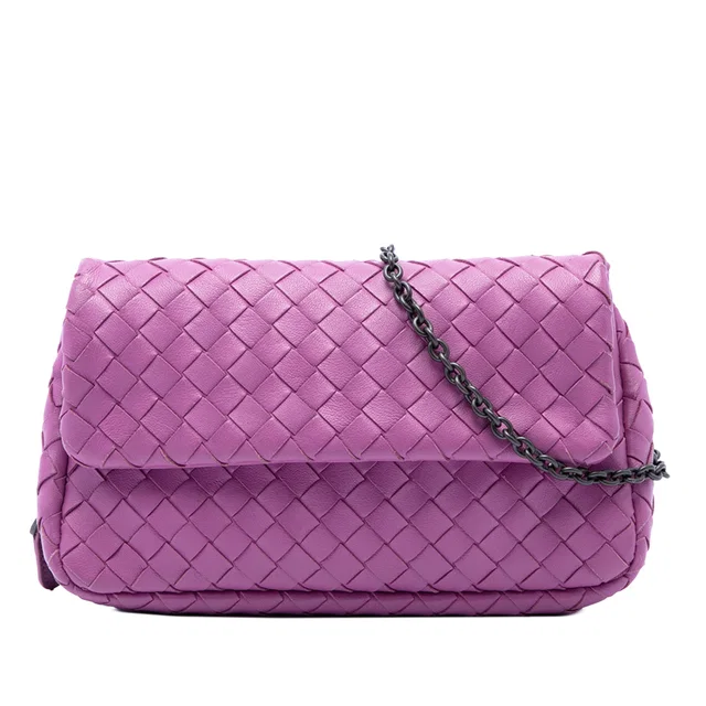 Purple Bottega Veneta Mini Nappa Intrecciato Expandable Chain Flap Crossbody in Purple Nappa leather from Designer Revival, photo 1 of 1