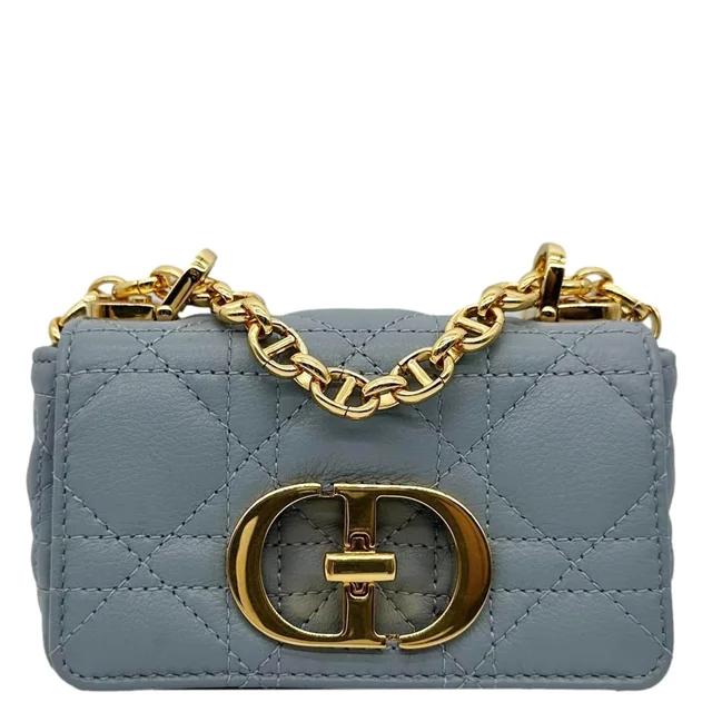 Dior Micro Caro Supple Cannage Bag Chain Wallet Light Blue in Blue Leather from Dallas Designer Handbags
