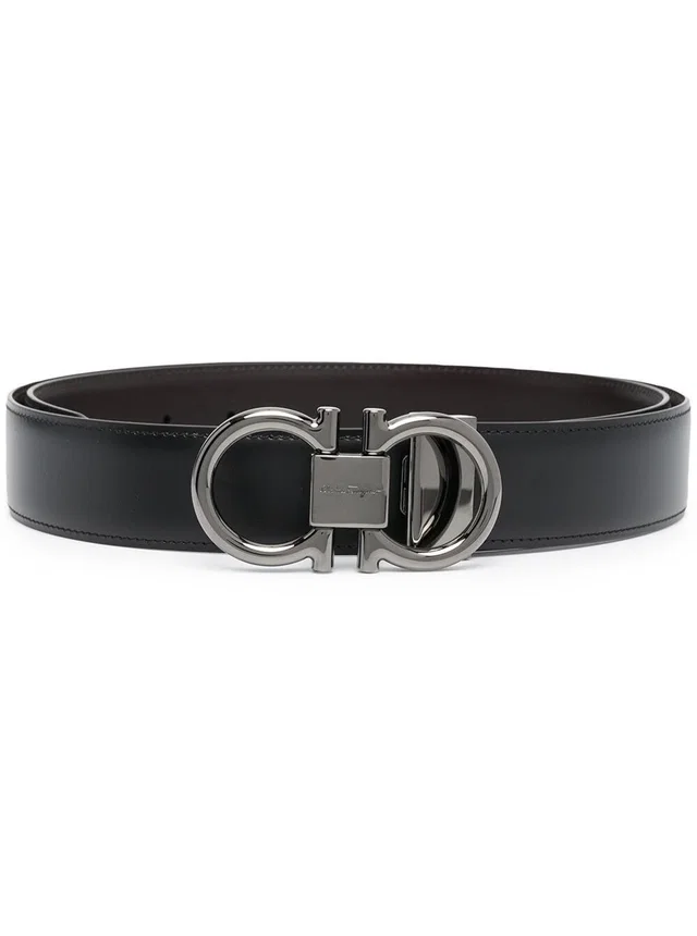 Ferragamo Reversible Smooth Leather Belt — Black Calf in Black Leather from HEWI