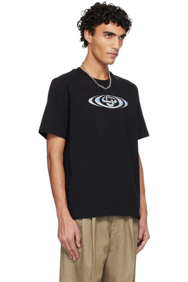Casablanca Black Warped Logo Short Sleeve T‑shirt, photo 2 of 4 from SSENSE