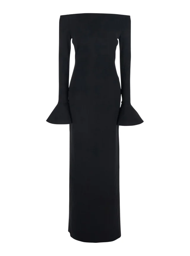 Solace london Long Dress 'Anica' with Square Neckline and Flared Cuffs in Black Fabric for Women in Black 95% Polyester 5% Elastane from Gaudenzi Boutique, photo 1 of 1
