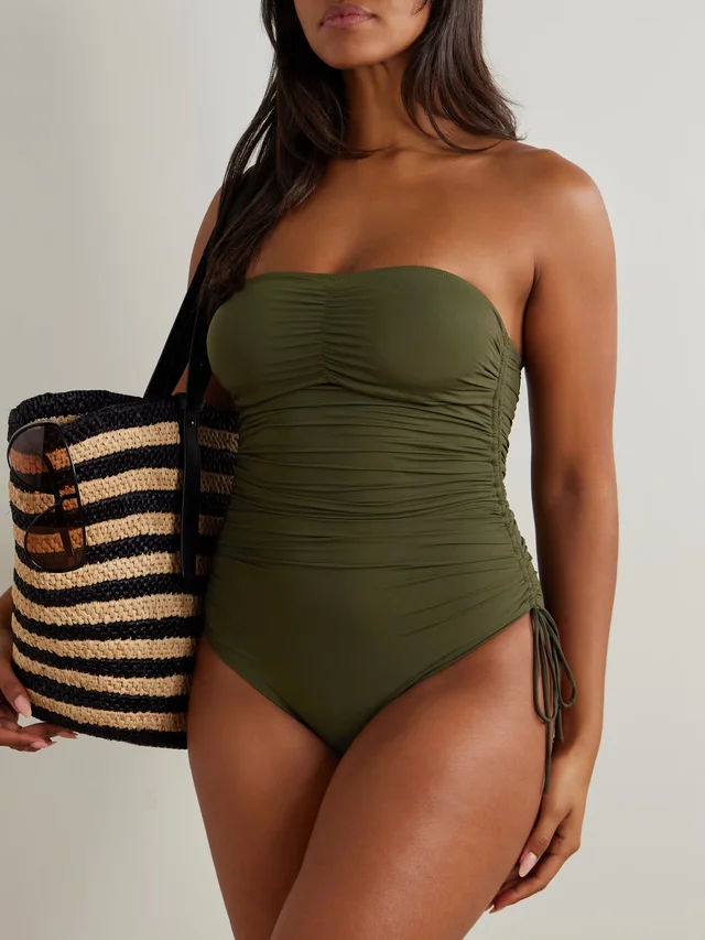MELISSA ODABASH Sydney strapless ruched swimsuit in Green, photo 2 of 2 from NET-A-PORTER (Canada)