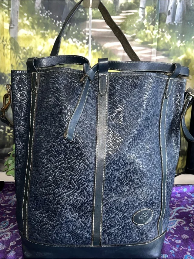 Mulberry Vintage Dark Navy Pebbled Leather Bucket Tote With Coa in blue Leather from Poshmark