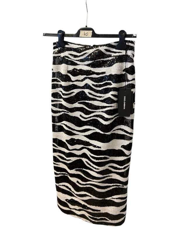 Dolce & Gabbana Long White And Black Stones Skirt in Black from Luxury Promise