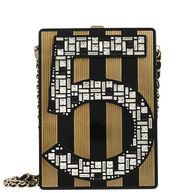 Chanel 2015-2016 Black Acrylic Rhinestone Plexiglass Mosaic No.5 Box Shoulder Bag in Black Resin from AMORE Vintage Tokyo