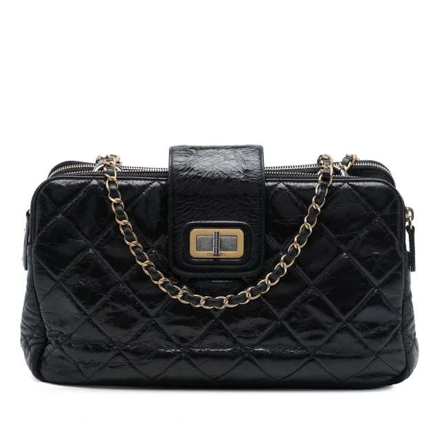 Black Chanel Glazed Crackled Calfskin Reissue Tote in Black Calfskin from Designer Revival