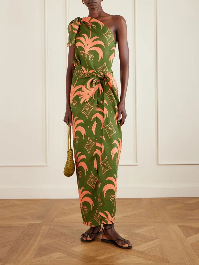 JOHANNA ORTIZ Seaweed one-shoulder printed linen maxi dress in Green, photo 2 of 2 from NET-A-PORTER (Canada)
