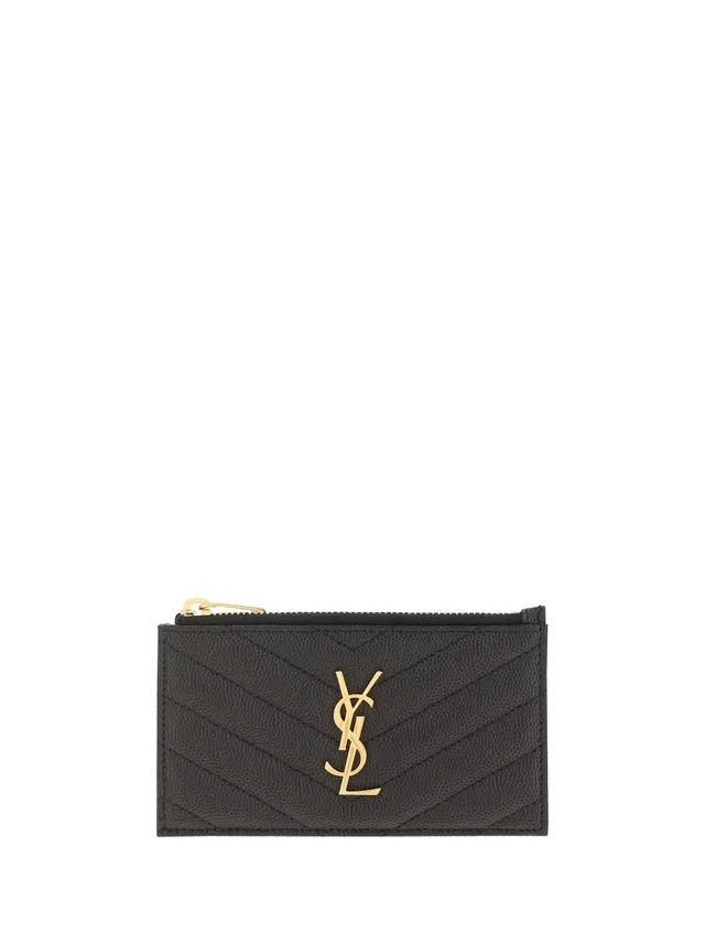 Quilted Leather With Ysl Logo Cardholder — Black Calf Bos Taurus Wallet in Black Leather from HEWI