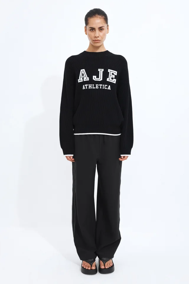 Athletica Varsity Logo Rib Jumper in Black from Aje, photo 1 of 1