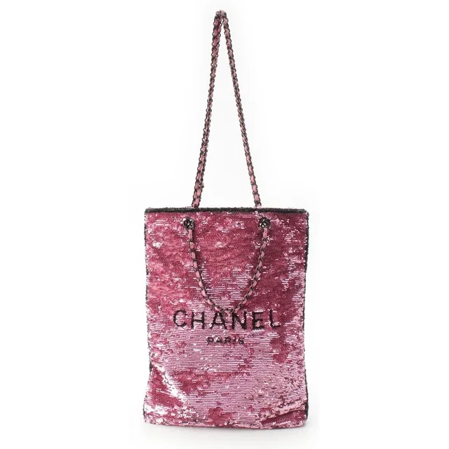 Chanel Sequin Logo 2-Way Shopping Tote Bag Pink in Pink from The Reluxe