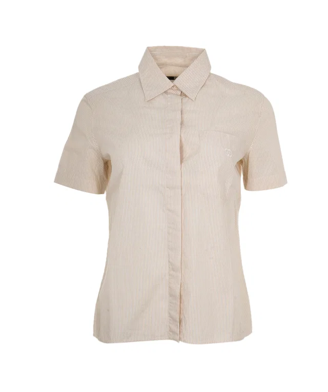 Chanel Beige Pinstripe CC Shirt in Beige from Luxury Promise
