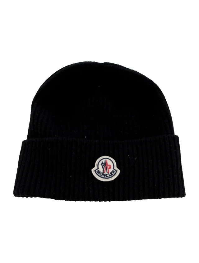 Moncler Wool Knit Beanie in black Wool from The RealReal