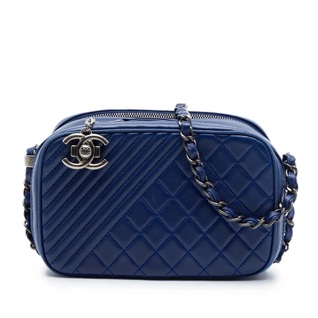 Blue Chanel Small Quilted Lambskin Coco Boy Camera Bag in Blue Lambskin from Designer Revival