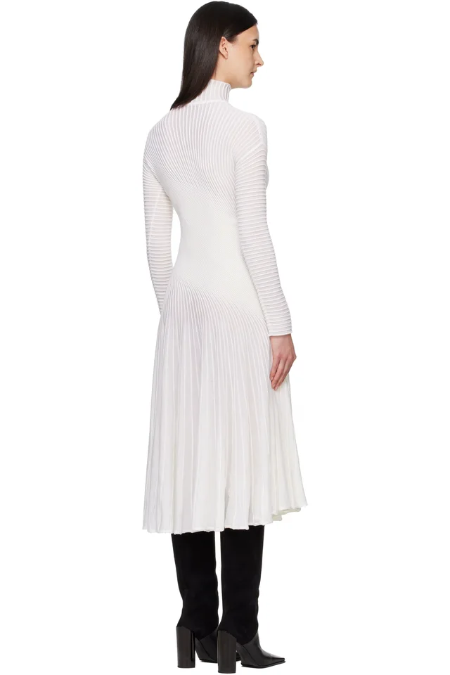 ALAÏA White Twisted Fine Wool Midi Dress, photo 3 of 4 from SSENSE