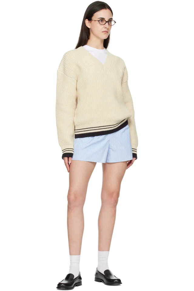AMI Paris White Ribbed Wool V Neck Ami de Coeur Sweater, photo 4 of 4 from SSENSE